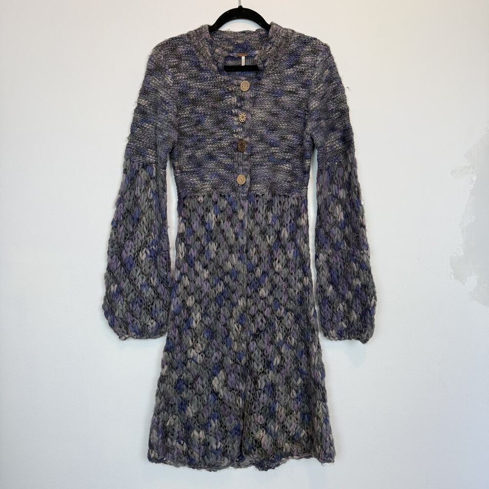 Free People longline button up longline cardigan sweater wool blend MD boho